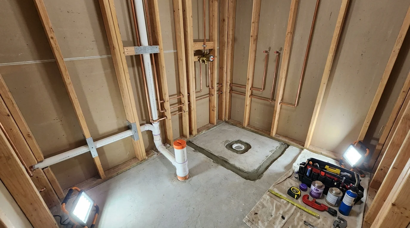 Bathroom rough-in plumbing during remodel by Johns Plumbing LLC in Quarryville