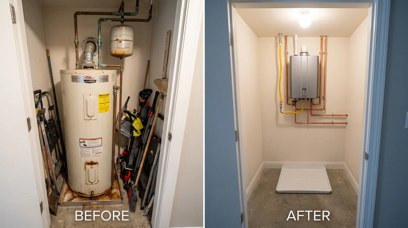 Tank water heater versus wall-mounted tankless unit comparison for Quarryville, PA homeowners