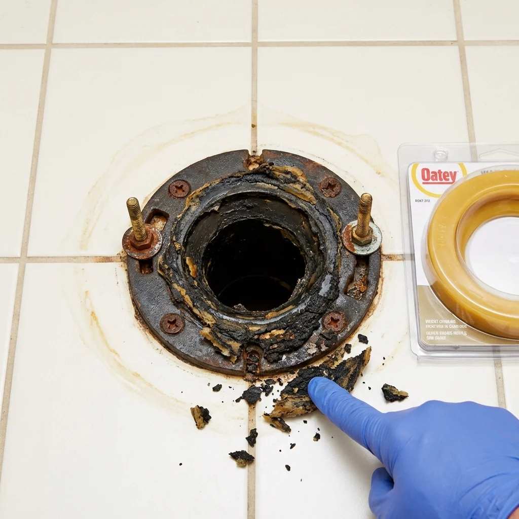 Failed wax ring showing water seepage at the base of a toilet in a Quarryville, PA home