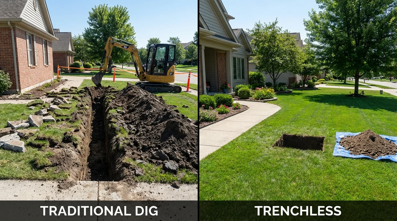 Trenchless sewer repair with minimal yard damage versus traditional excavation in Quarryville, PA